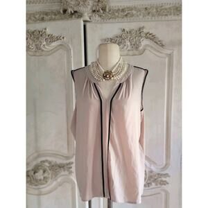 CALVIN KLEIN Size XL Classy Light Beige Sleeveless Blouse with Black Trim